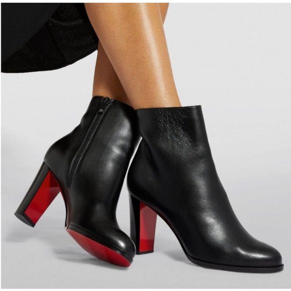 Christian Louboutin Shoes - CHRISTIAN LOUBOUTIN Black Adox Ankle Boots 38 Booties Smooth Leather Block Heel